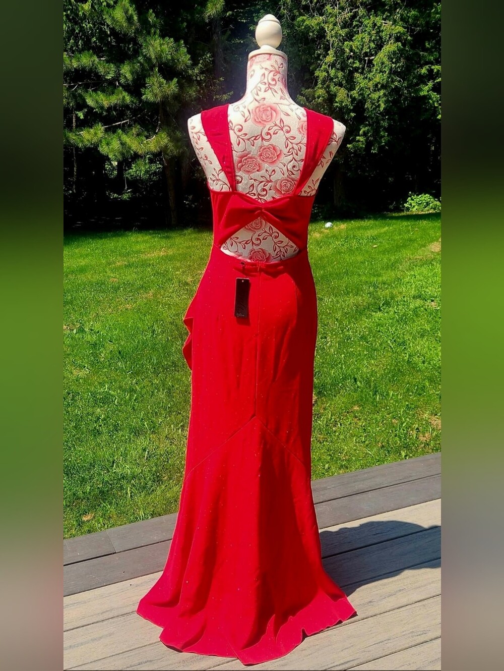 Red High-Low Twist Front Ruffle Dress - Picture 5 of 9